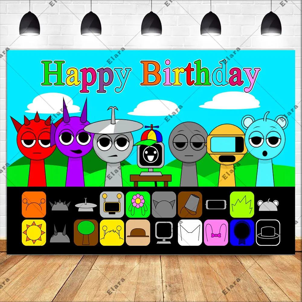 Фото Горячая игра с героями мультфильмов Incredibox-Sprunki, детский декор для дня рождения, детский душ, фон, баннер, реквизит для фотосессии, подарки для детей №5