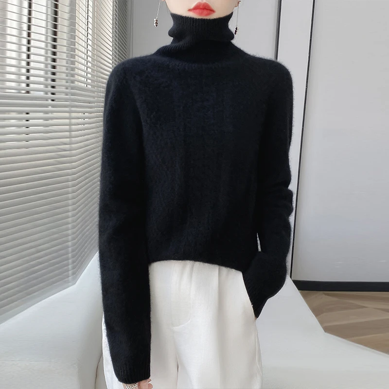 Новый осенне-зимний женский вязаный свитер из 100% мериносовой шерсти с высоким