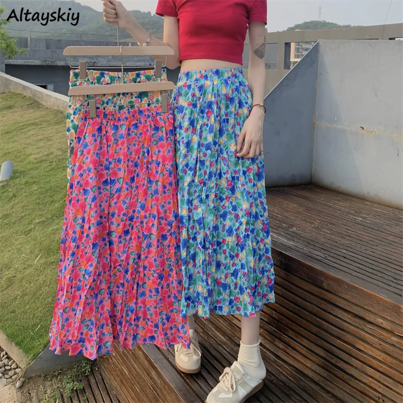 

Skirts Women Colorful Floral Popular Young Summer Ladies Leisure Street Wear Harajuku Fashion New Design All-match Korean Style