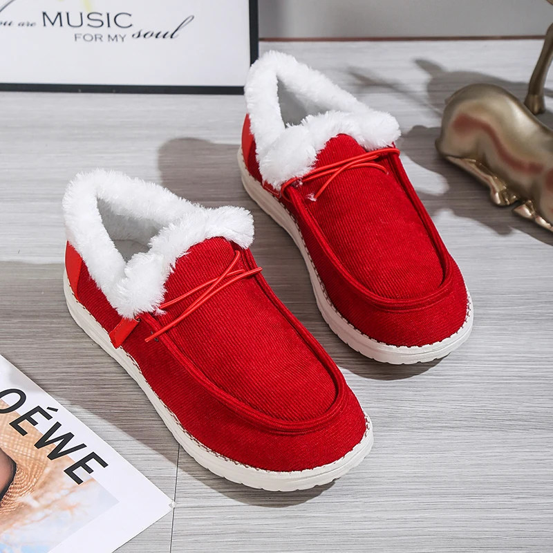 

2022 Winter New Splicing PU Plush mouth leisure keep warm fleece comfortable wild Female flat cotton shoes