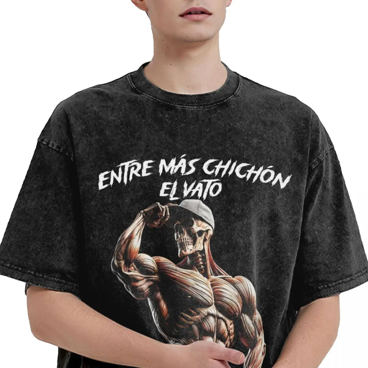Мужская футболка Gym Skull Washed T-Shirts Trendy Cool Entre Mas Chichon El Vato Fiel Summer Tees Y2K Повседневные