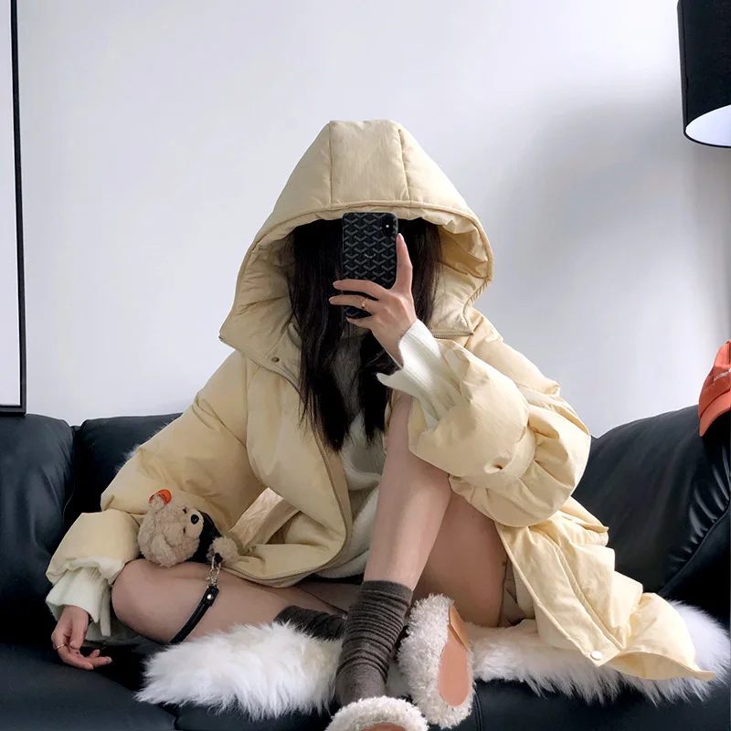 Thickened Hooded Cotton Coat Female 2022 Women's Clothing Winter Flared Sleeves In Long Student Bread Wear Trend