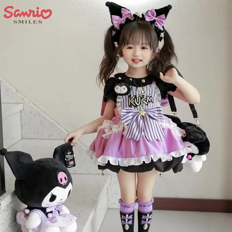 

Anime Kawaii Sanrios Collection Kids Bow Dresses Cartoon Kuromi Teenage Girls Summer Fashion Cute Glowing Puffy Dress Baby Gift