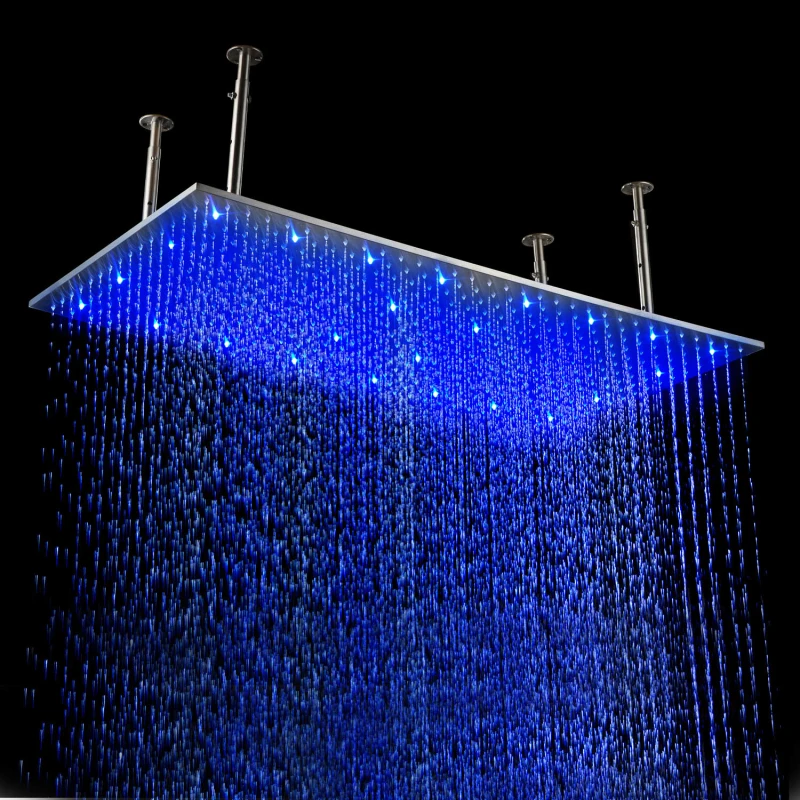 

hm High Quality Large Rainfall Shower Head 304SUS Ceiling LED Showerhead Panel Bathroom Rain Overhead Faucets 20X40Inch