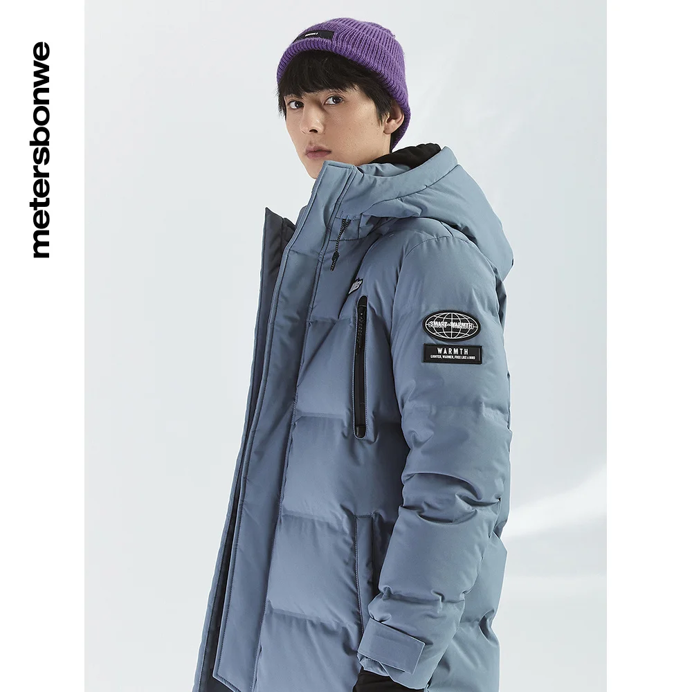 Metersbonwe Long Down Jacket Men Winter Warm 80% Gray Duck Down Hooded Men Anti-snow Winter Down Coat Brand Outerwear Warm Coat