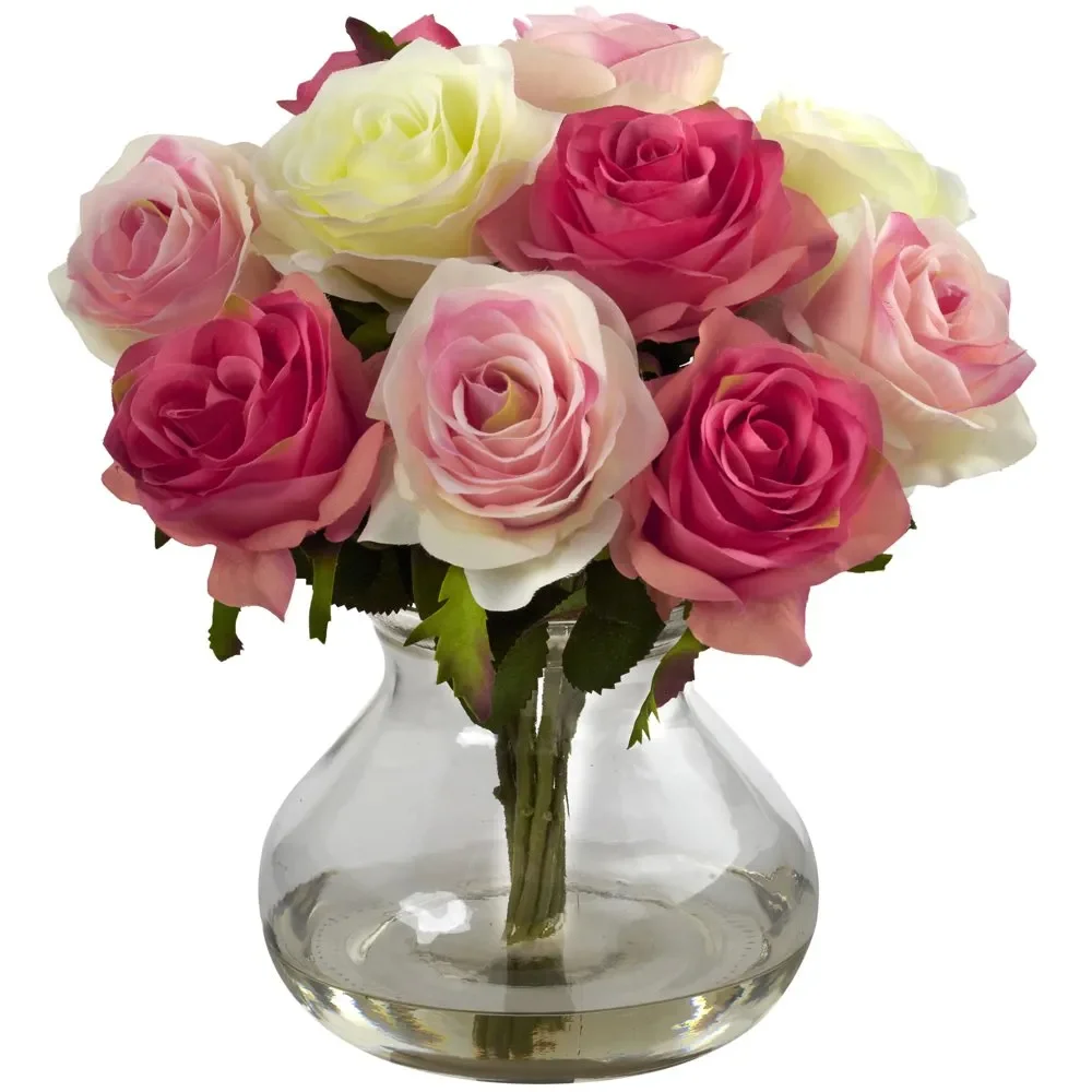 

Композиция из роз, искусственные цветы с вазой, разные цвета