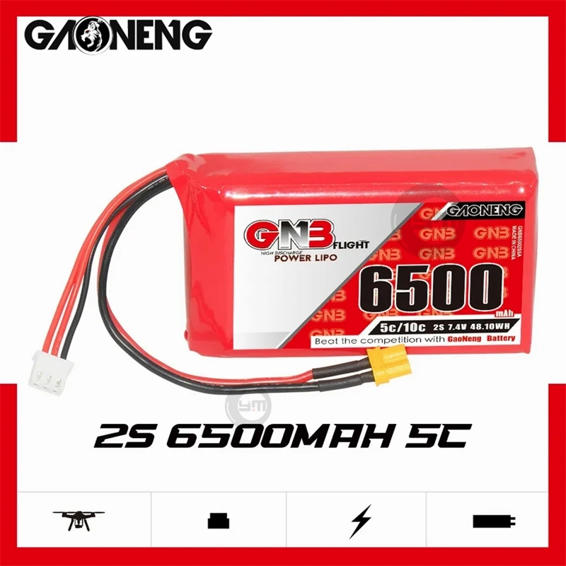 

Gaoneng GNB 6500mAh 2S1P 7.4V 5C Lipo Battery with XT30/XT60 Plug for Radiomaster Boxer Transmitter RX Remote Control RC Parts