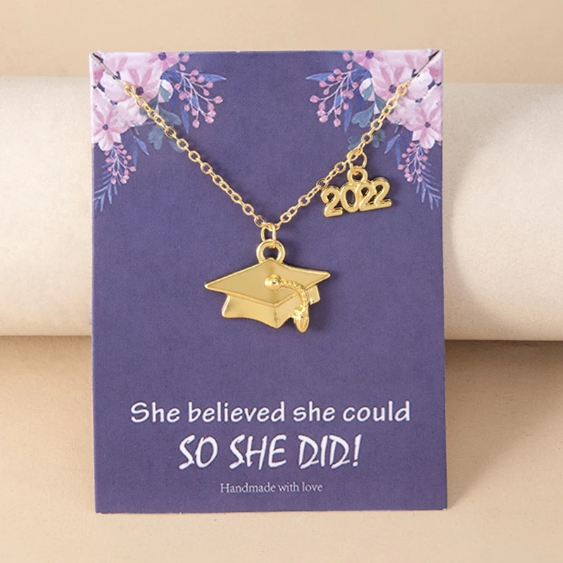 

Class of 2022 Graduate Necklace Jewelry Gold Silver Color Stainless Steel Graduation Hat Pendant Necklaces With Card Gifts