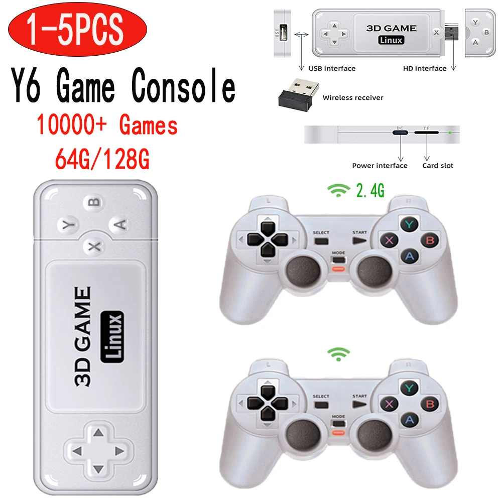 

1-5PCS Y6 Game Stick Emuelec4.3 10000+ Video Game Console 4K/HDMI-Compatible Multiple Languages Support for PSP Emulator