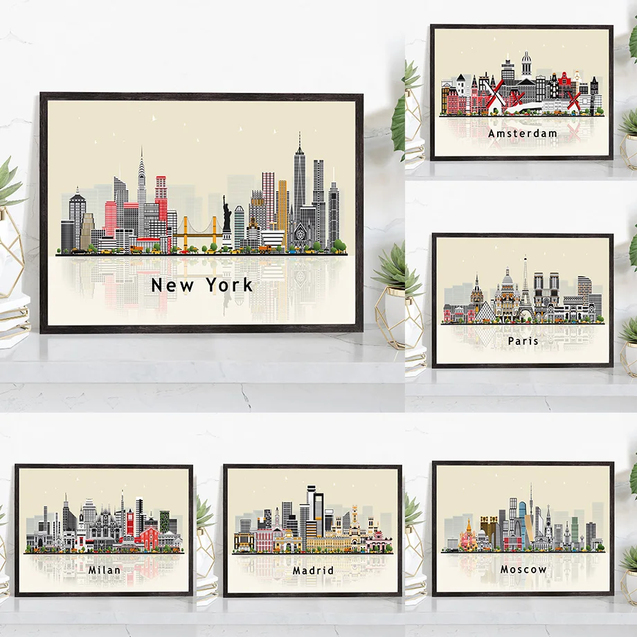 Современный абстрактный постер путешествия города городской пейзаж