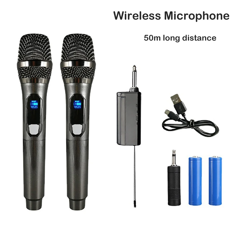 

KINGLUCKY Wireless Microphone Rechargeable Fixed Frequency VHF 30m Range Wireless Handheld Dynamic Mic For Karaoke Singing Home