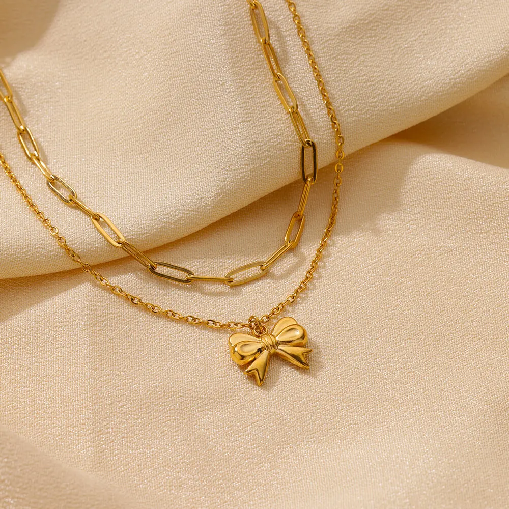 Женская цепочка с подвеской-бантом из нержавеющей стали