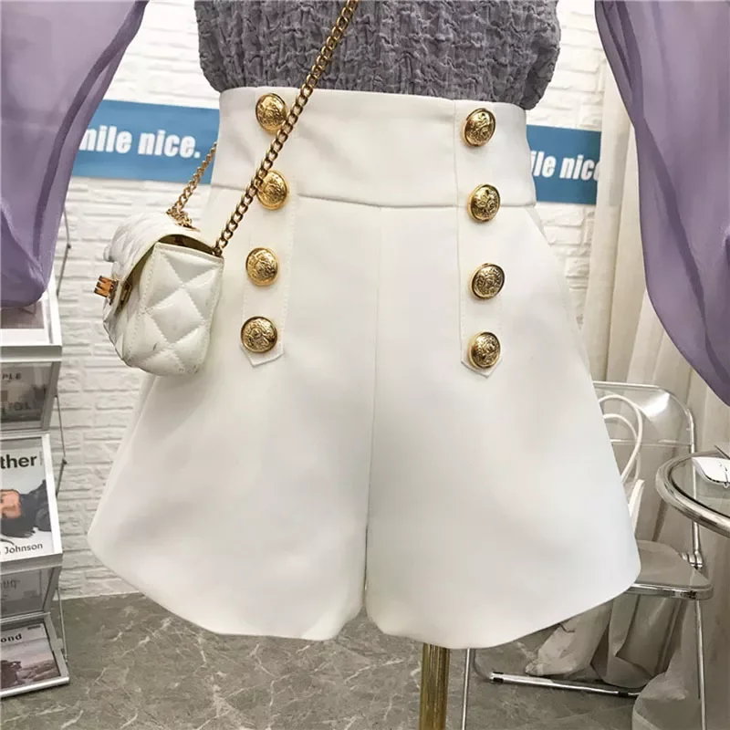 

New in Black White Shorts Women Double-breasted Casual High Waist A-Line Wide Leg Shorts Female Autumn jackets golf jacke