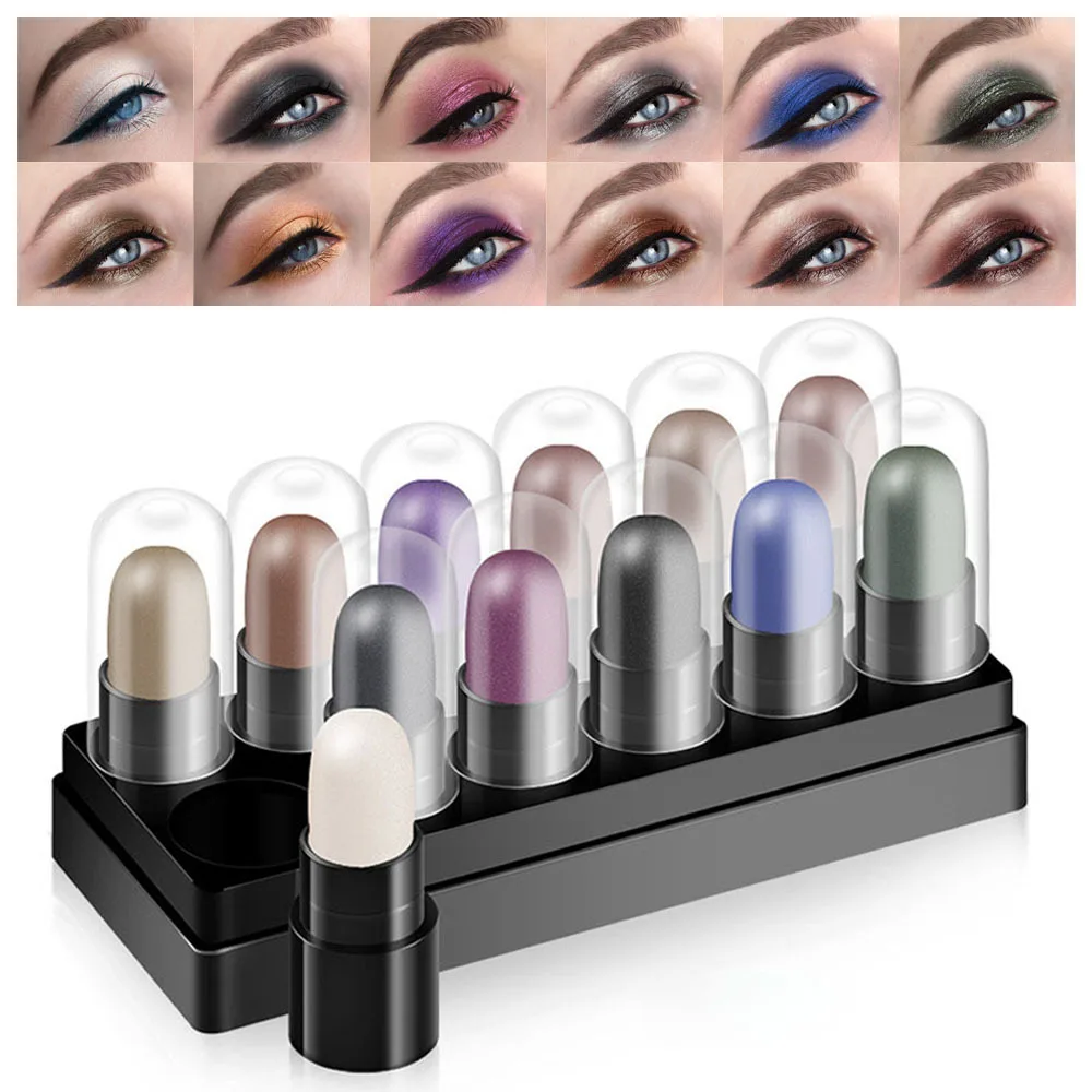 

12 Colors bullet Pearl Small Eyeshadow Pencil Combo Box Metal Matte Eyeshadow Lasting Waterproof Non-smudging Eye Makeup Set
