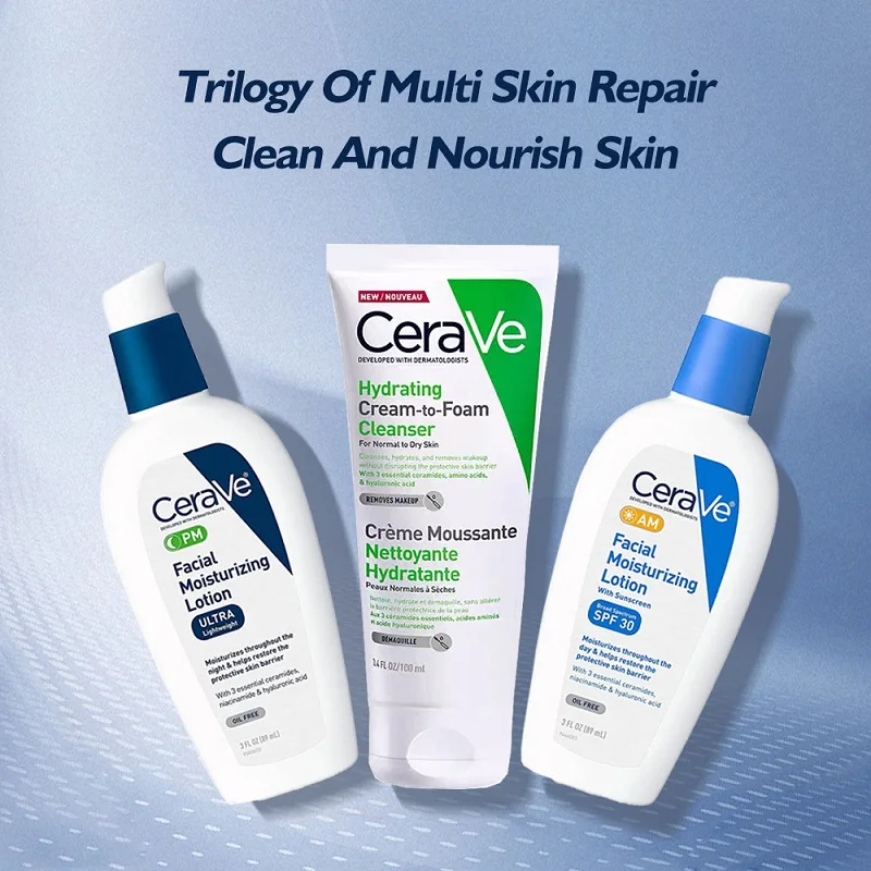 

3PCS CeraVe Moisturizing Facial Lotion AM PM Hydrating Facial Cleanser 100ml Repair Sensitive Skin Nicotinamide Ceramide Cream