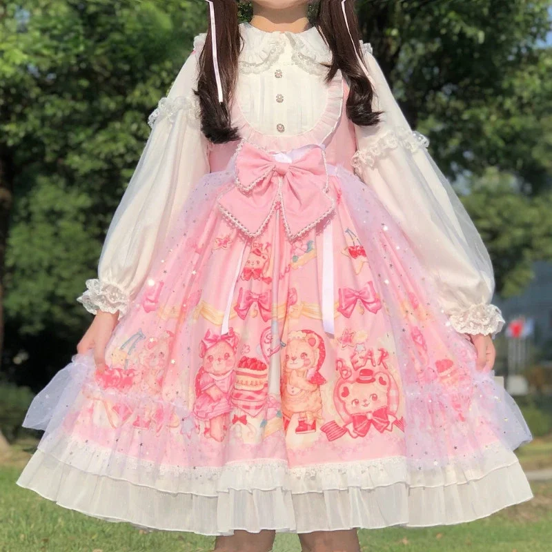 Милое платье принцессы Лолиты с принтом медведя клубники торта jsk на бретелях