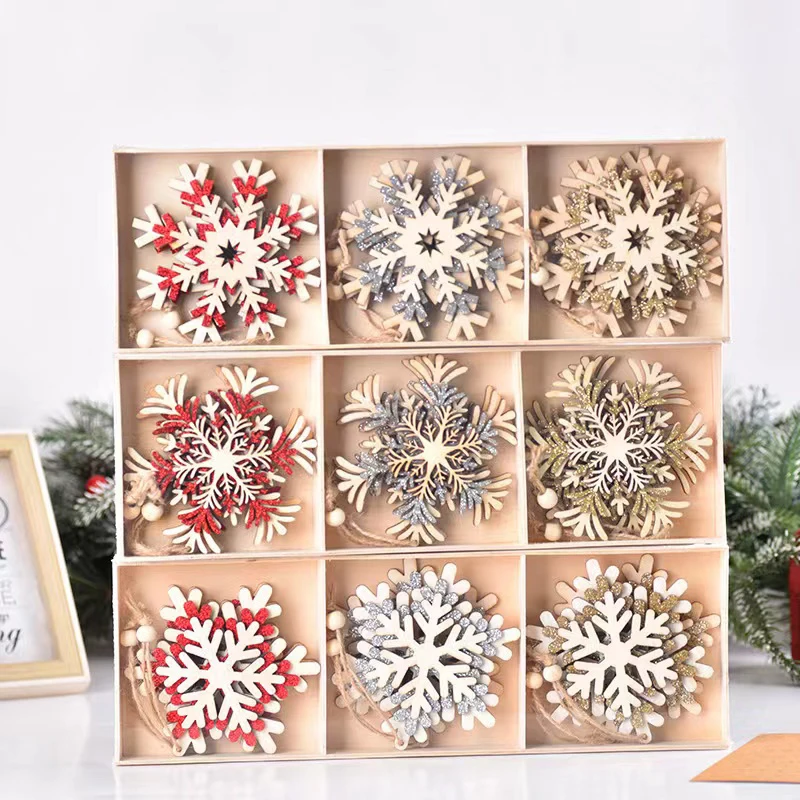 

6Pcs/Box Snowflake Christmas Wooden Pendants Ornaments Christmas Tree Ornaments Christmas Decorations Hanging Gifts