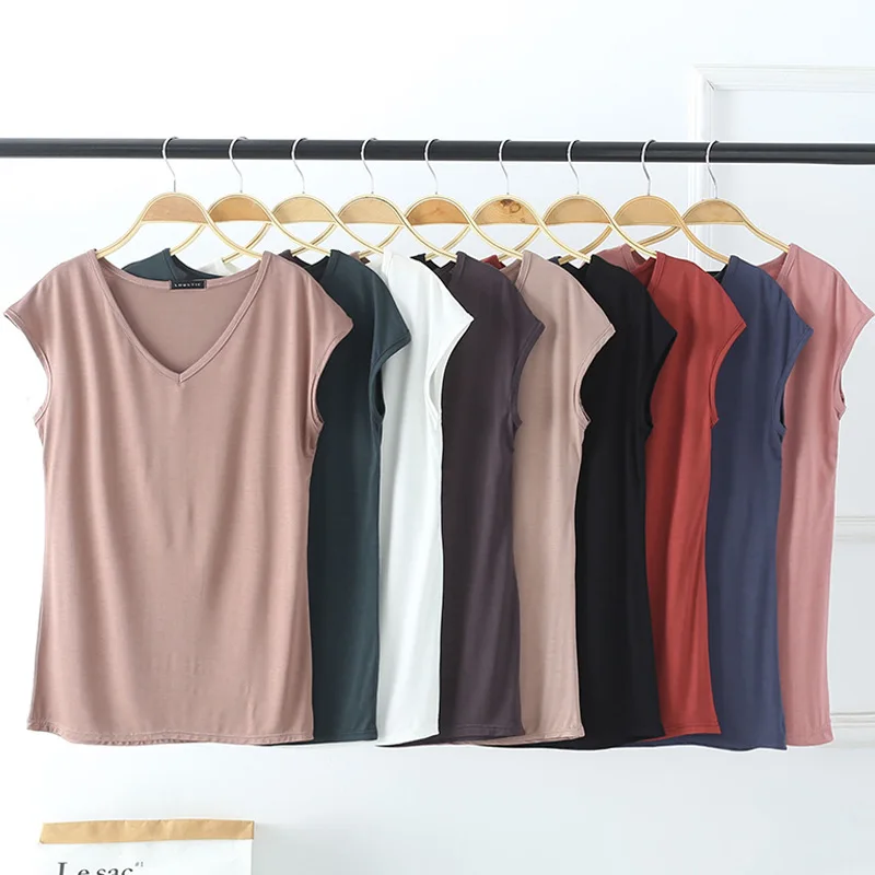 

Sleeveless T-shirt girl summer new modal cotton v-neck pure color cultivate one's morality leisure render unlined upper garment