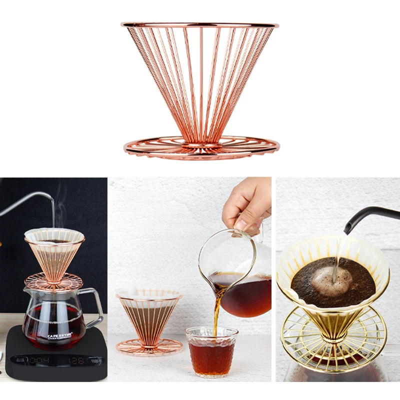 

Stainless Steel Coffee Hand Brewing Rack V-shaped Tea Coffee Filter Drip Filter Filter Coffee Appliance Filter Base Integrated
