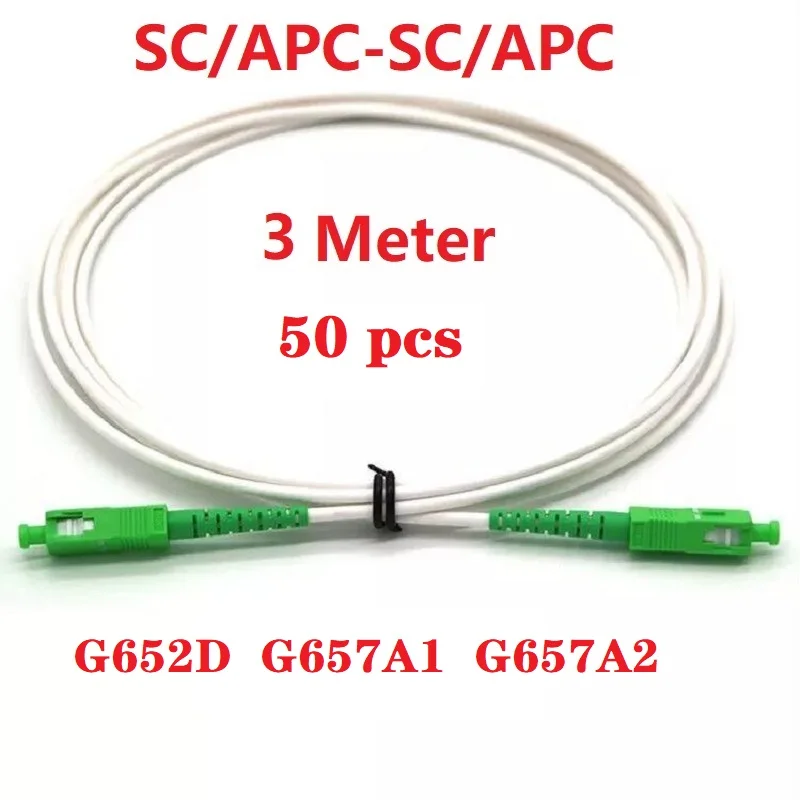 

Fiber Optical Cable 50pcs 3M SCAPC SingleMode FTTH G652D/657A1/657A2 SXCore 3.0mm Milky White LSZH Jacket Fiber Optic Patch Cord