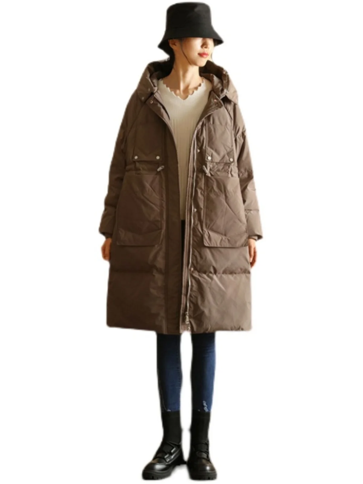 Cool Big Beau Белый утиный пуховик Женская зимняя одежда средней длины Новая