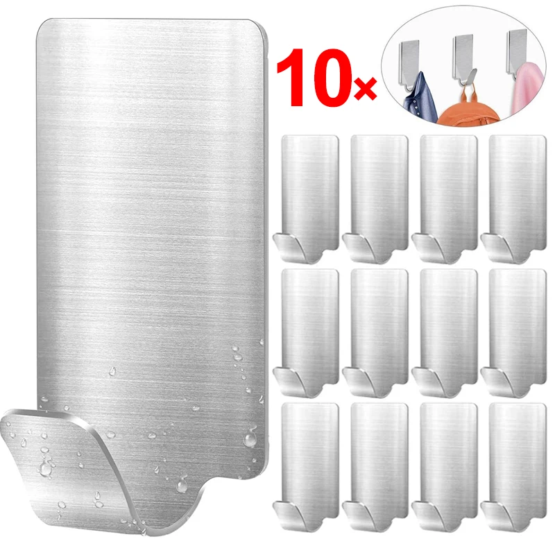 

Kitchen 10/2pcs Steel Holder Free Towel Punch Bathroom Hook Rack Bag Self Stainless Wall Clothes Organizer Adhesive Hooks Mini