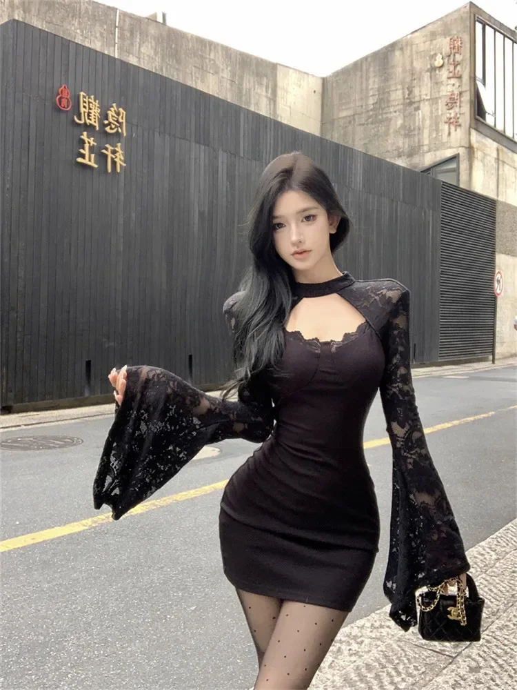 Маленькое черное платье в ретро-стиле средневековья для женщин модное кружевное