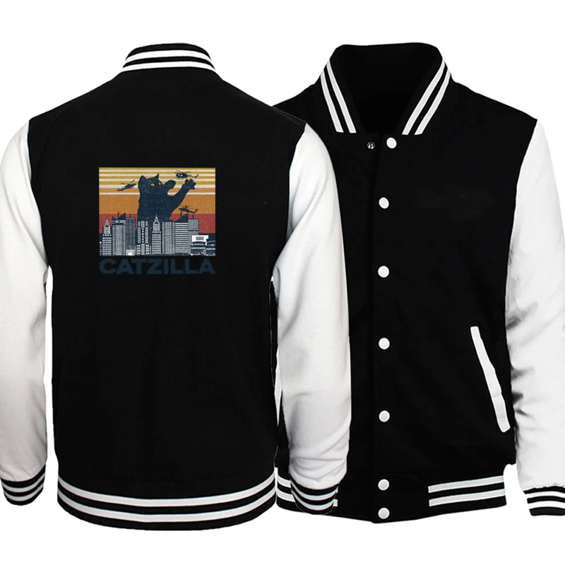 

Catzilla Vintage Sunset Style Cat Kitten Lover Baseball Jacket Coat Black White Uuniform Motorcycle Bomber Jackets Coats Outwear