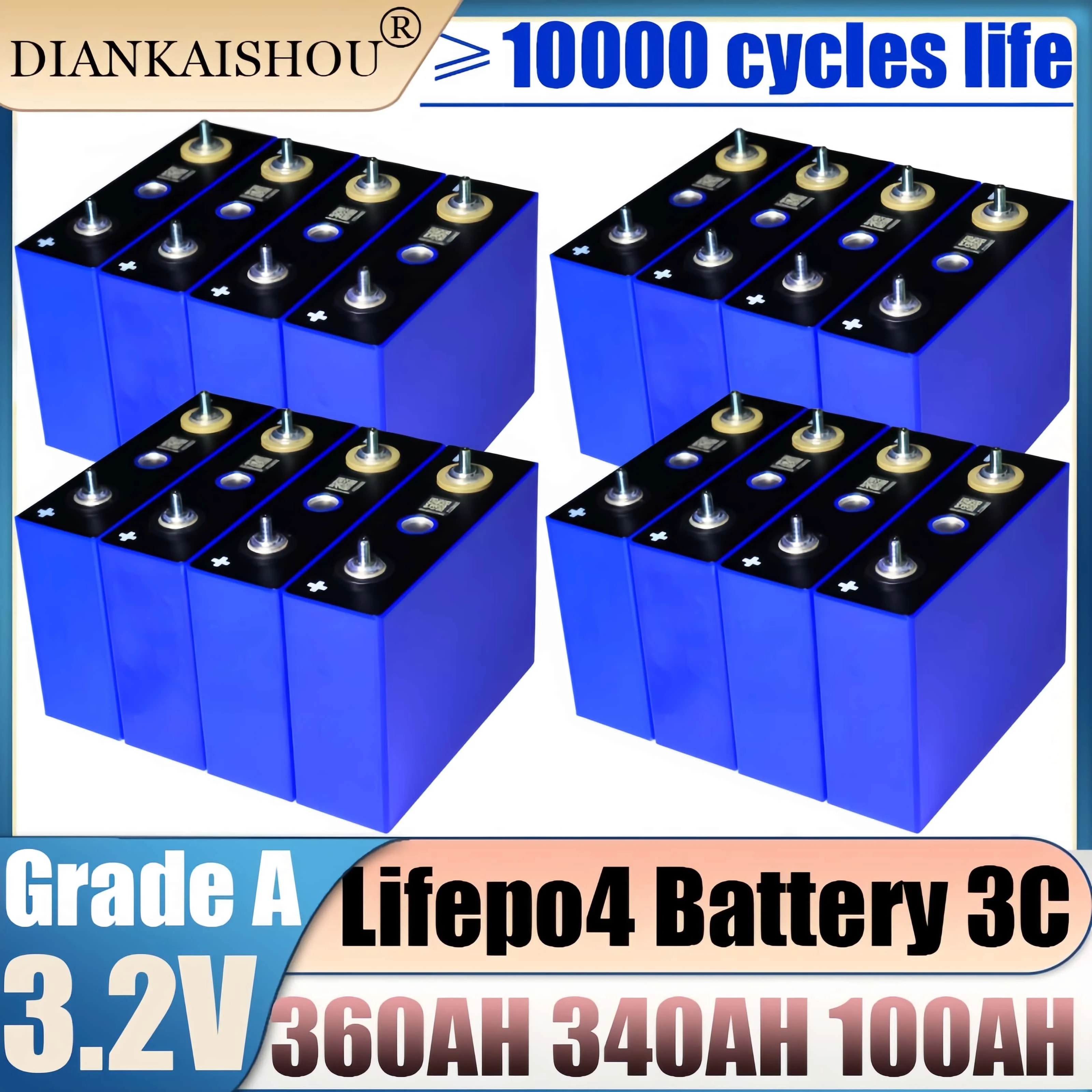 Фото Новая аккумуляторная батарея LiFePO4 3.2В 360Ач 320Ач 340Ач 100Ач, высокомощная, для накопления энергии, перезаряжаемая, DIY, 12В 24В 48В, без пошлин №1