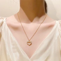 gold hollow heart pearl chain necklace choker for women fashion clavicle chain pendant necklace jewelry for bride 2022