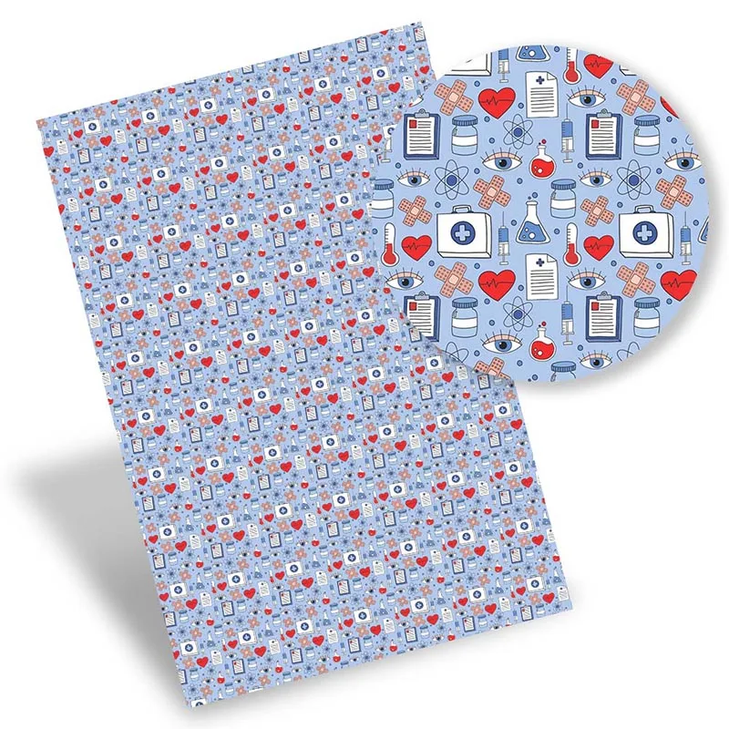 

IBOWS Faux Leather Sheets Theme Synthetic Leather Printed Vinyl Fabric DIY Handbag Bow making Material Supplies 0.8mm 22*30cm/pc