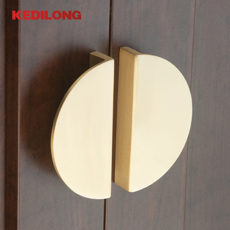 

A pair of semicircle brass solid luxury flat handle kitchen cabinet gold handle furniture hardware modern simple handle