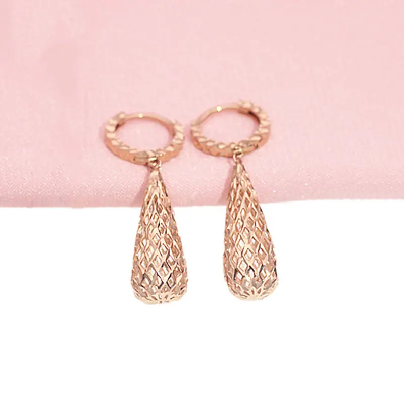 

585 purple gold hollow out water drop earrings for women 14K rose gold simple classic long ear buckle new wedding jewelry