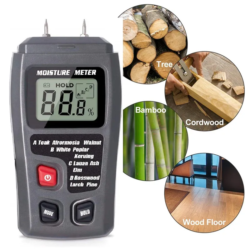 

ABS Handheld Wood Moisture Meter LCD Digital Damp Moisture Tester Wood Floor Carton Moisture Measuring Hygrometer For All Wood