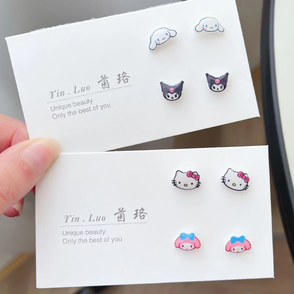 

New Kawaii Sanrioed Stud Earrings Kt Cat Anime My Melody Earring Cinnamoroll Kuromi Cute Cartoon Earrings Girl Heart Gift Toy