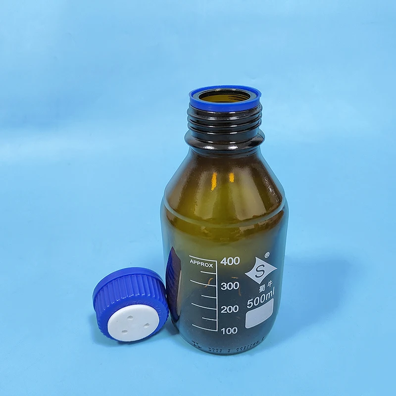 SHUNIU Brown Chromatography solvent bottle,Capacity 500mL,1hole/2holes/3holes,Mobile phase bottle,Amber ordinary glass