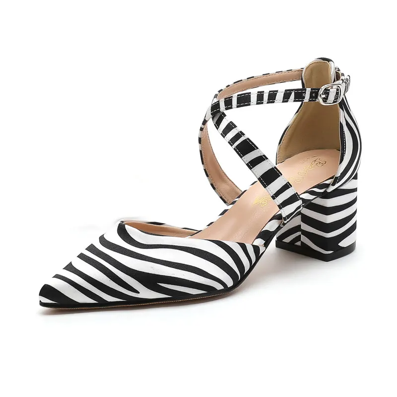 VIOCNE Square Heel Shoes Woman Sandals Pointed Toes Cross-buckle Rhinestone Decoration Women