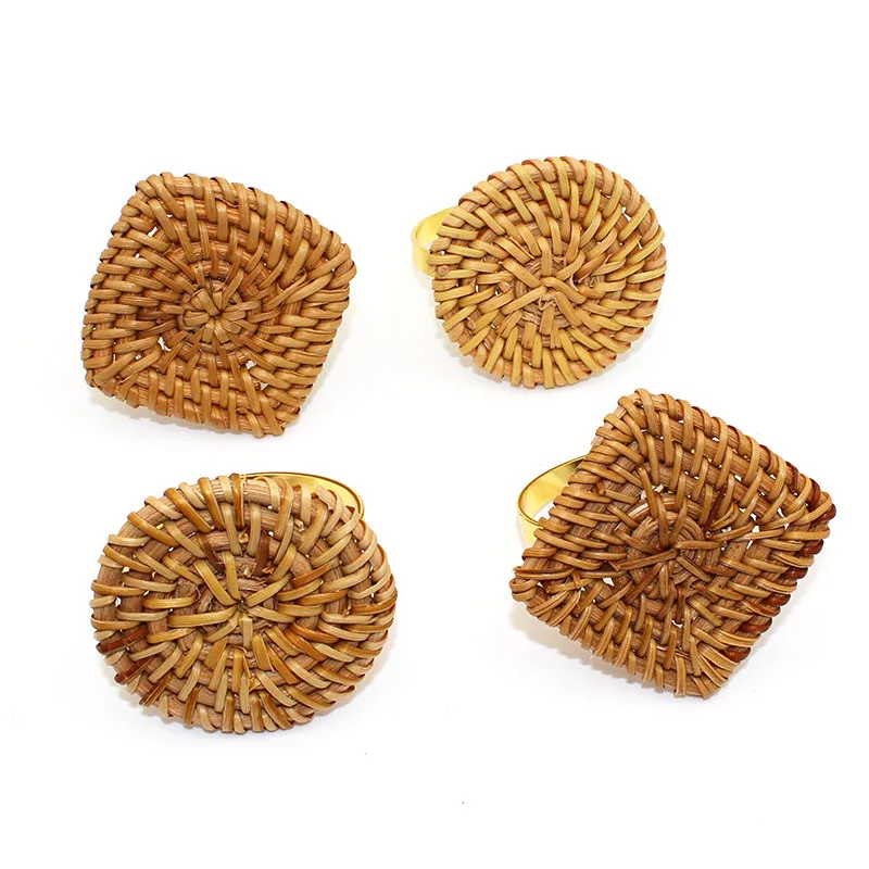 

6pcs/lot Handmade Rattan Round Napkin Buckle Hotel Napkin Ring Festive Party Napkin Holder Desktop Decoration Napkin Ring