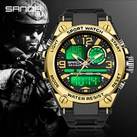 sanda 5atm waterproof men wristwatch sport dual display electronic watch top brand quartz military mens watch relogio masculino