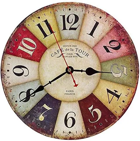 

Reloj Pared de Madera de la Vendimia,30cm Reloj Numé Grande de Madera Retro,Silencioso Tick Tack Ruido Reloj de Pared para Ru