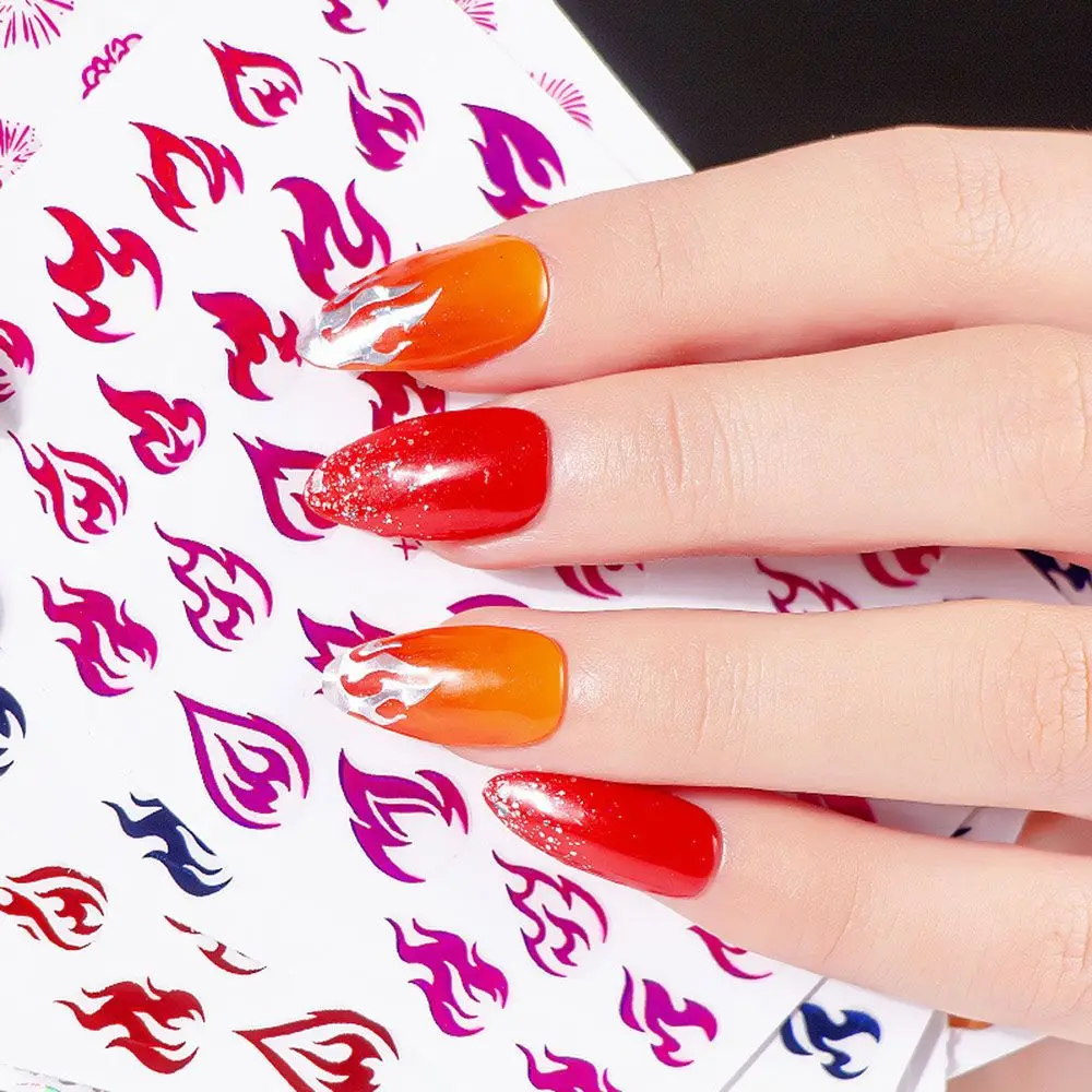 

3D Fire Flame Goth Letter Nail Art Stickers Colorful Design Adhesive Slider Foils DIY Wraps Decoration Decals