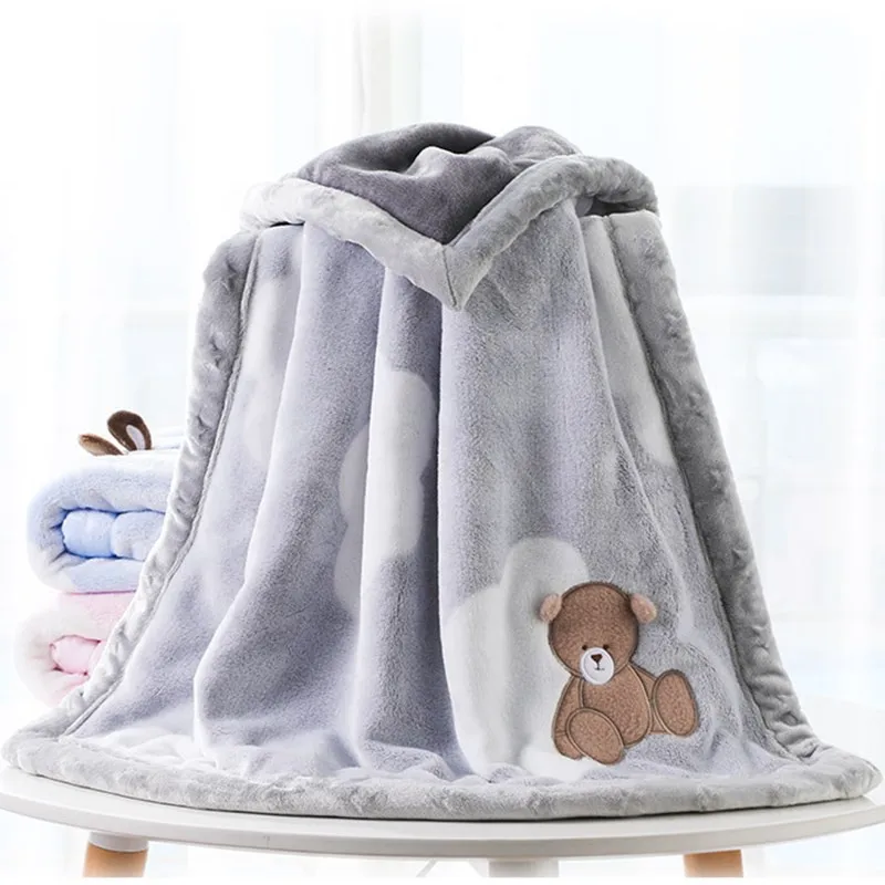 Высококачественное детское одеяло, плотное Фланелевое Пеленальное Одеяло для новорожденных, конверт для коляски с вышивкой, полосатые новые детские одеяла для постельного белья