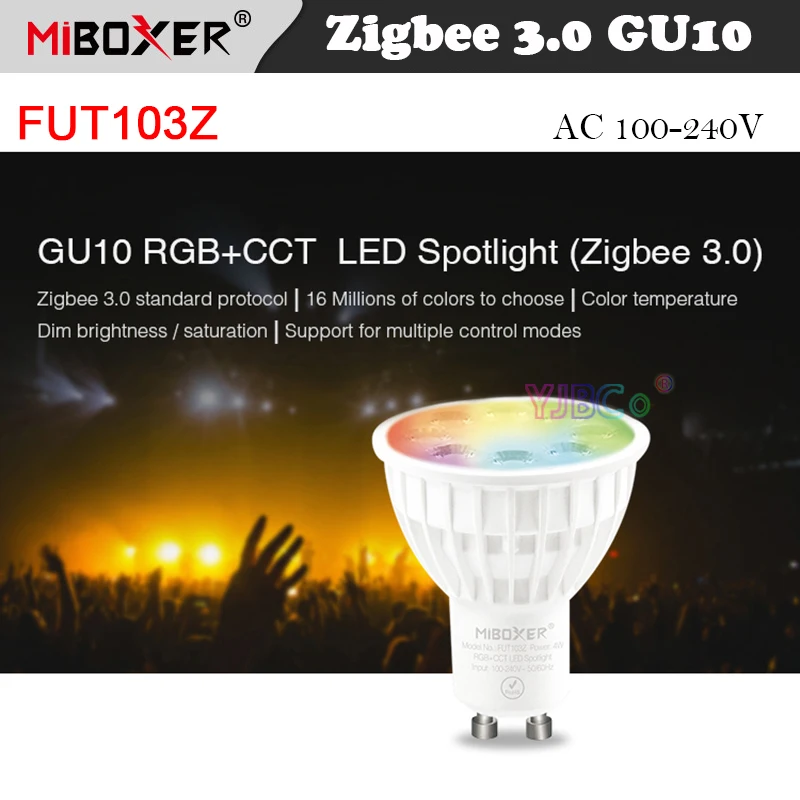 

MiBoxer FUT103Z 4 Вт GU10 RGB + CCT Светодиодный прожектор Zigbee 3,0 управление шлюзом ler/голос/Управление приложением умная Лампа AC 110 В 220 В