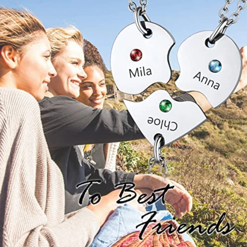 Family and Friend Names Carved Heart Shaped Puzzle Stainless Steel Neck Pendant Wedding Customizable Necklace Name
