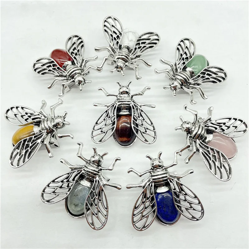 

Reiki Ore Natural/artificial Crystal Agate Semi-precious Stone Insects Necklace / Brooch Pendant Dual-purpose Women Gift