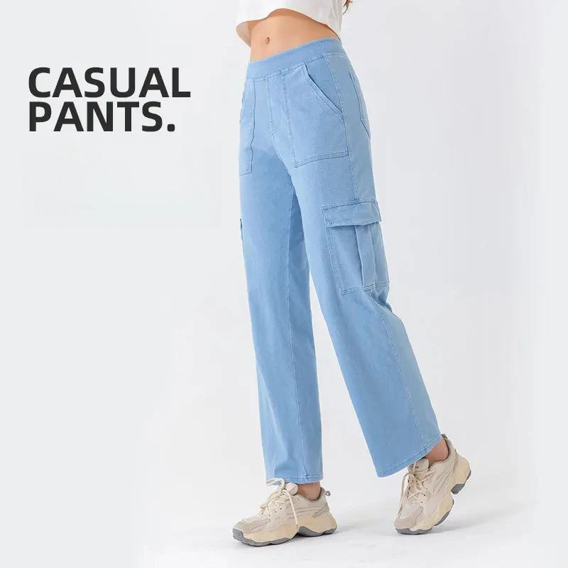 

New High Waist Wide Leg Jeans Women's Slimming Hip Raise plus Size Pocket Fashion Sports Casual Pants