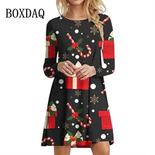 Winter Christmas Party Women Dresses For 2023 Autumn Casual Christmas Crutch Pattern Print Mini Dress Oversized Woman Dress Gift