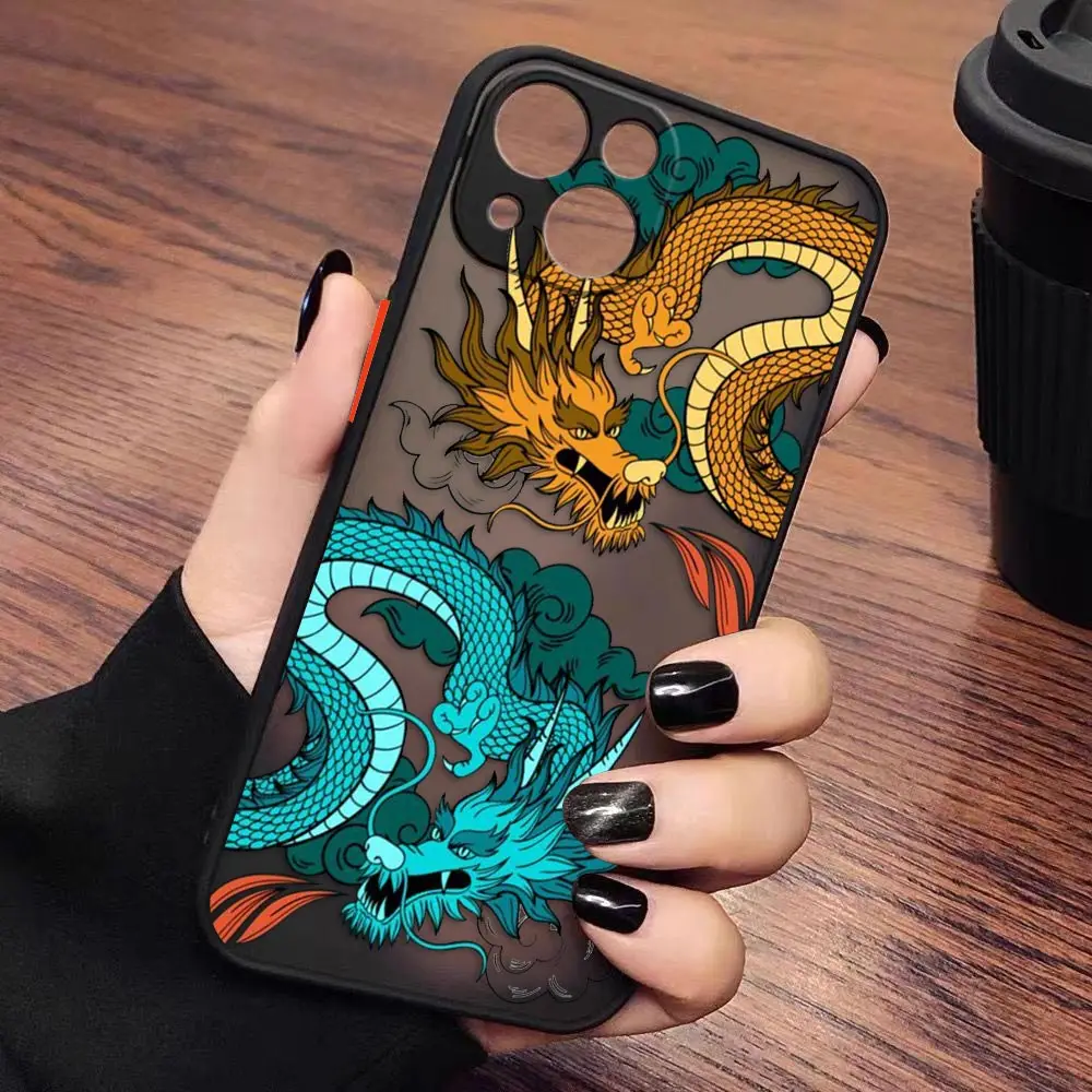 Matte Phone Case for iPhone Apple 14 13 11 12 MINI Pro XS Max XR X 7 8 SE 2022 2020 6 6S Plus Case Funda Capa Shell Dragon Paint