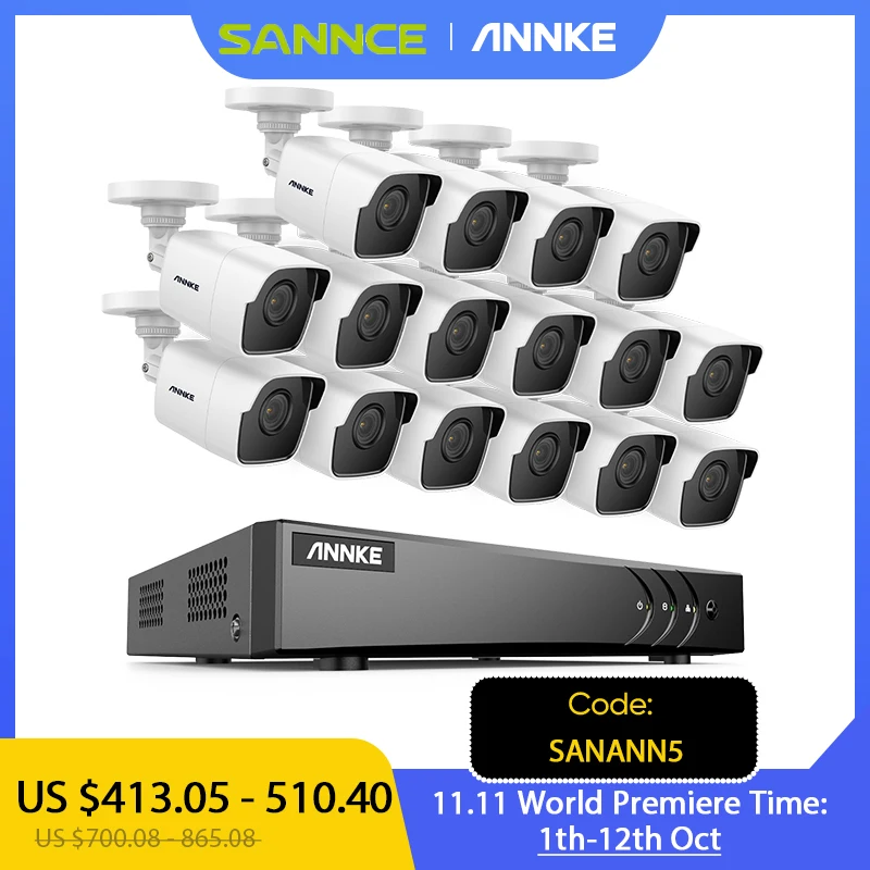Pаспродажа Система видеонаблюдения ANNKE, 16-канальная, 5-мегапиксельная, водонепроницаемая, H.265 + DVR