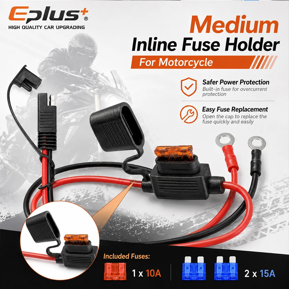 Фото Кабель для подключения аккумулятора Eplus 10-18AWG, 60 см, SAE на кольцевой клемме с встроенным блоком предохранителей для автомобилей и лодок 12В/24В №5